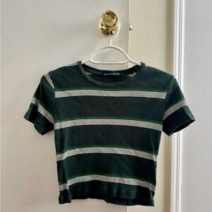 Brandy Melville Green Striped Crop Top